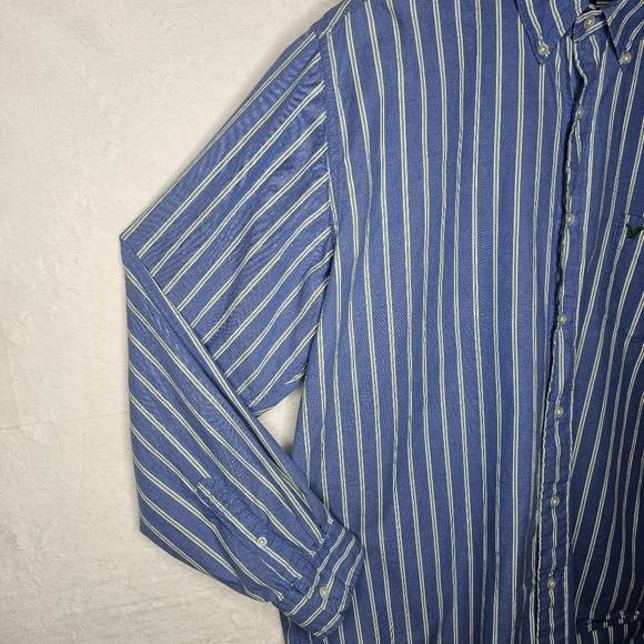 American Eagle Dress Shirt XL Blue/Green/White Striped Long Sleeve Button Up - Picture 4 of 14